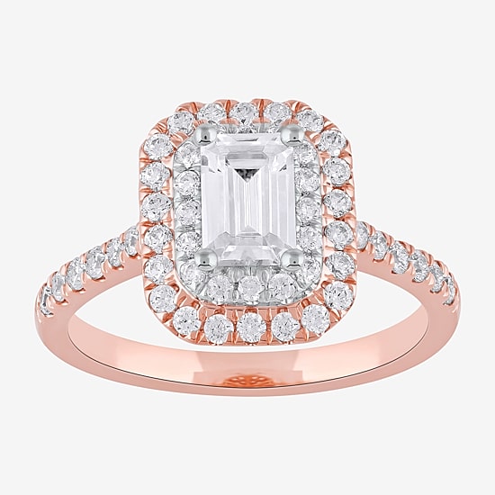 Certified (F / Si1) Womens 1 CT. T.W. Lab Grown White Diamond 10K Gold Side Stone Halo Engagement Ring