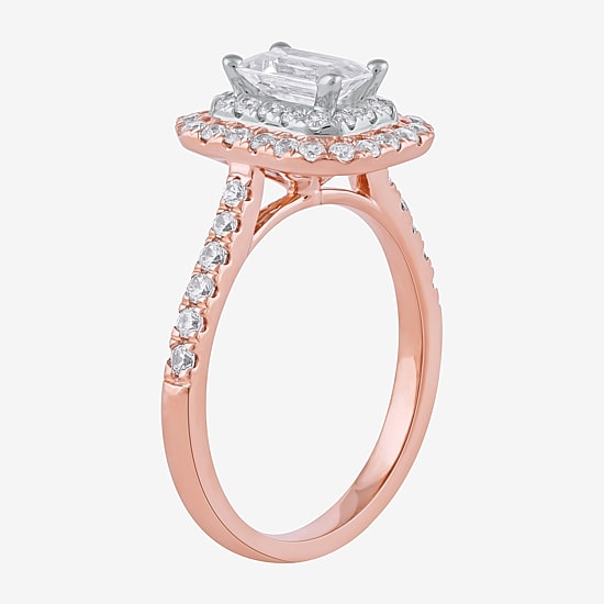 Certified (F / Si1) Womens 1 CT. T.W. Lab Grown White Diamond 10K Gold Side Stone Halo Engagement Ring