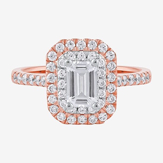 Certified (F / Si1) Womens 1 CT. T.W. Lab Grown White Diamond 10K Gold Side Stone Halo Engagement Ring