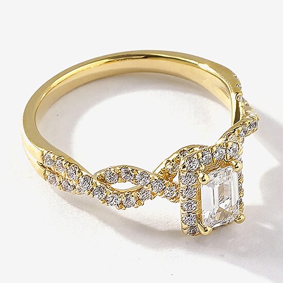 Certified (F / Si1) Womens 3/4 CT. T.W. Lab Grown White Diamond 10K Gold Side Stone Halo Engagement Ring