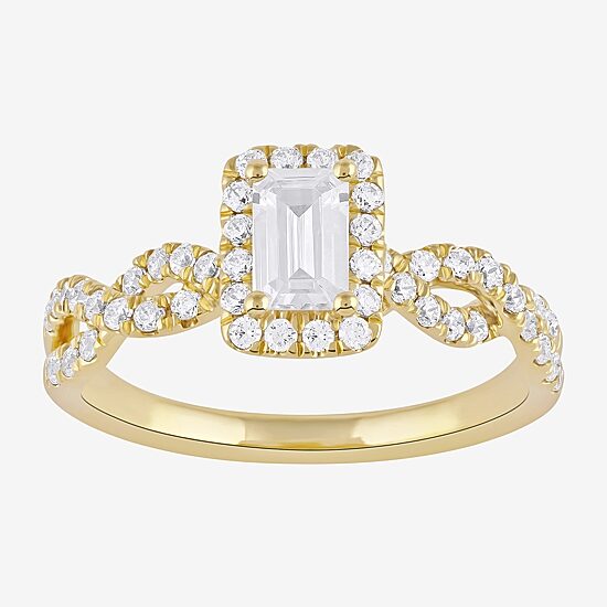 Certified (F / Si1) Womens 3/4 CT. T.W. Lab Grown White Diamond 10K Gold Side Stone Halo Engagement Ring