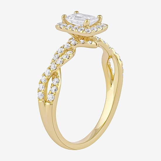 Certified (F / Si1) Womens 3/4 CT. T.W. Lab Grown White Diamond 10K Gold Side Stone Halo Engagement Ring