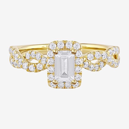 Certified (F / Si1) Womens 3/4 CT. T.W. Lab Grown White Diamond 10K Gold Side Stone Halo Engagement Ring