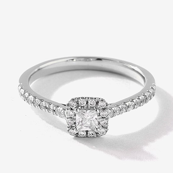 Certified (F / Si1) Womens 3/8 CT. T.W. Lab Grown White Diamond 10K Gold Cushion Side Stone Halo Engagement Ring