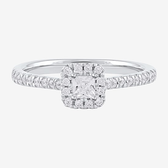 Certified (F / Si1) Womens 3/8 CT. T.W. Lab Grown White Diamond 10K Gold Cushion Side Stone Halo Engagement Ring