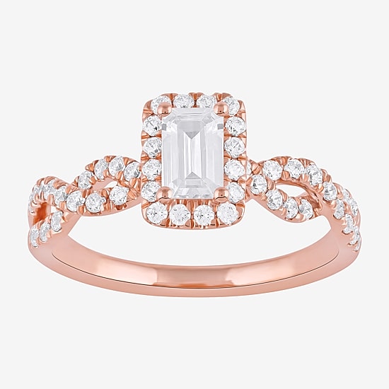 Certified (F / Si1) Womens 3/4 CT. T.W. Lab Grown White Diamond 10K Gold Side Stone Halo Engagement Ring