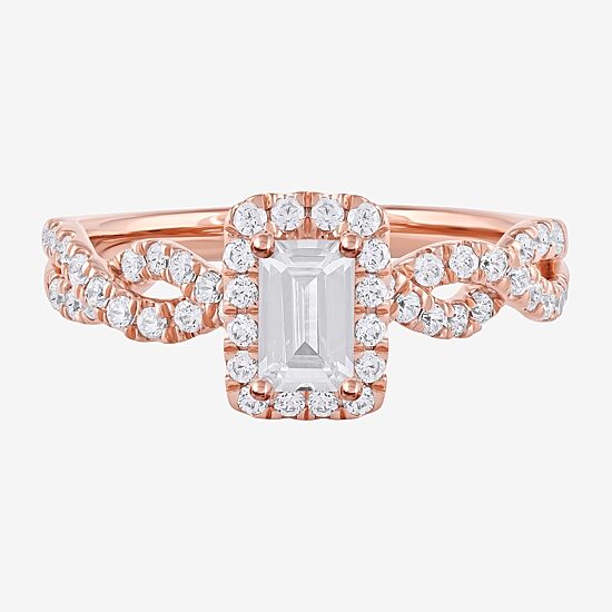 Certified (F / Si1) Womens 3/4 CT. T.W. Lab Grown White Diamond 10K Gold Side Stone Halo Engagement Ring