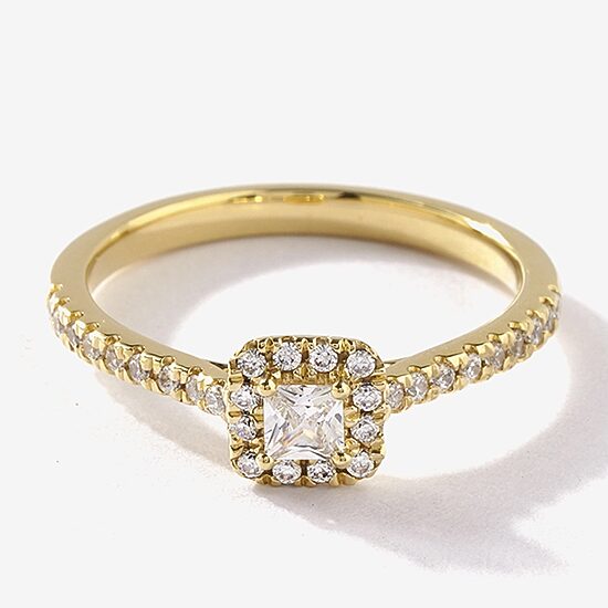 Certified (F / Si1) Womens 3/8 CT. T.W. Lab Grown White Diamond 10K Gold Cushion Side Stone Halo Engagement Ring