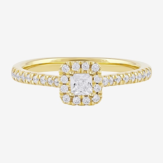 Certified (F / Si1) Womens 3/8 CT. T.W. Lab Grown White Diamond 10K Gold Cushion Side Stone Halo Engagement Ring