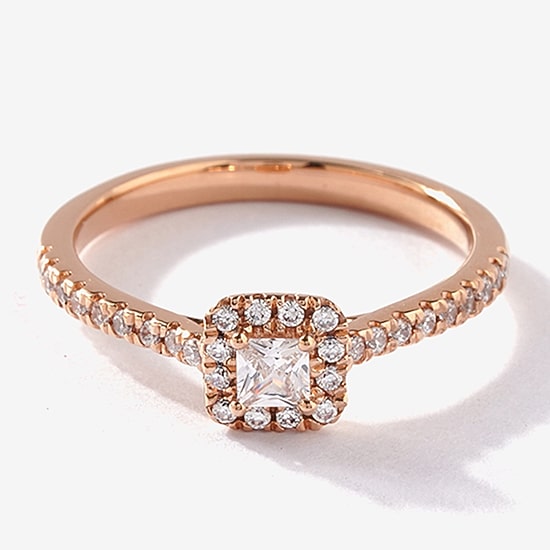 Certified (F / Si1) Womens 3/8 CT. T.W. Lab Grown White Diamond 10K Gold Cushion Side Stone Halo Engagement Ring