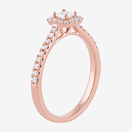 Certified (F / Si1) Womens 3/8 CT. T.W. Lab Grown White Diamond 10K Gold Cushion Side Stone Halo Engagement Ring