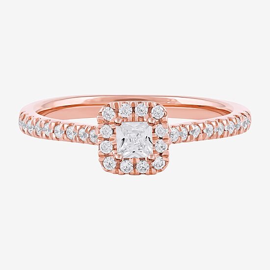 Certified (F / Si1) Womens 3/8 CT. T.W. Lab Grown White Diamond 10K Gold Cushion Side Stone Halo Engagement Ring