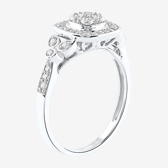 Certified (F / Si1) Womens 3/8 CT. T.W. Lab Grown White Diamond 10K Gold Cushion Side Stone Halo Engagement Ring