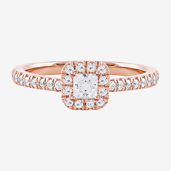 Certified (F / Si1) Womens 1/2 CT. T.W. Lab Grown White Diamond 10K Gold Side Stone Halo Engagement Ring