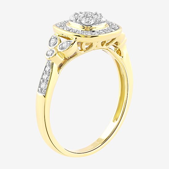 Certified (F / Si1) Womens 3/8 CT. T.W. Lab Grown White Diamond 10K Gold Cushion Side Stone Halo Engagement Ring
