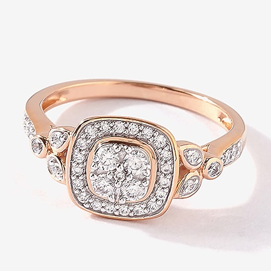 Certified (F / Si1) Womens 3/8 CT. T.W. Lab Grown White Diamond 10K Gold Cushion Side Stone Halo Engagement Ring