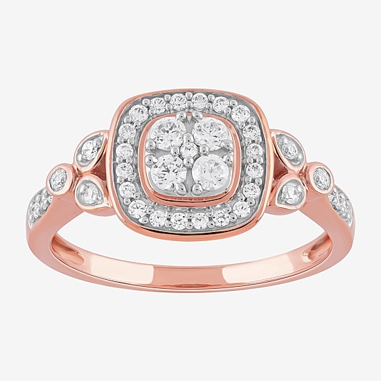 Certified (F / Si1) Womens 3/8 CT. T.W. Lab Grown White Diamond 10K Gold Cushion Side Stone Halo Engagement Ring