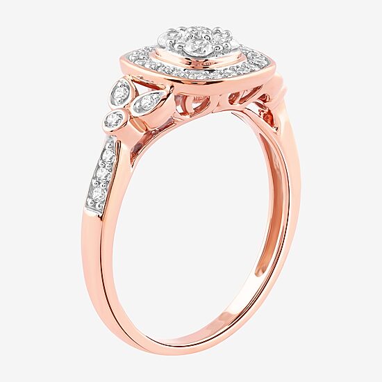 Certified (F / Si1) Womens 3/8 CT. T.W. Lab Grown White Diamond 10K Gold Cushion Side Stone Halo Engagement Ring