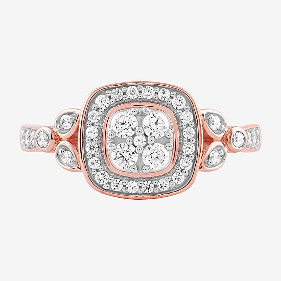 Certified (F / Si1) Womens 3/8 CT. T.W. Lab Grown White Diamond 10K Gold Cushion Side Stone Halo Engagement Ring