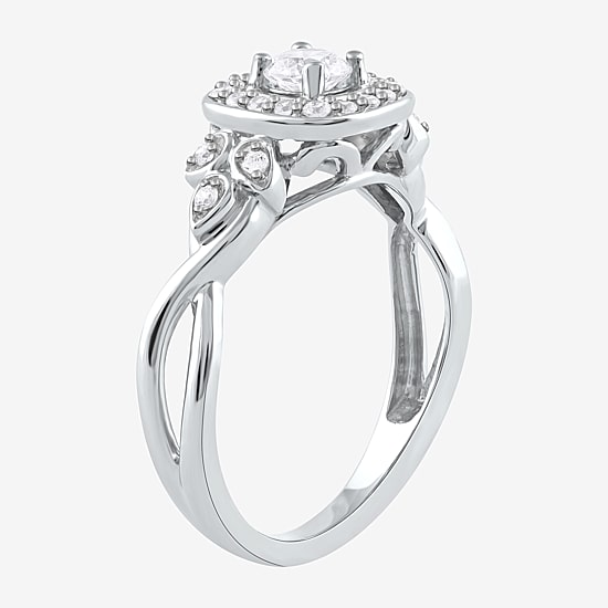 Certified (F / Si1) Womens 3/8 CT. T.W. Lab Grown White Diamond 10K Gold Cushion Side Stone Halo Engagement Ring