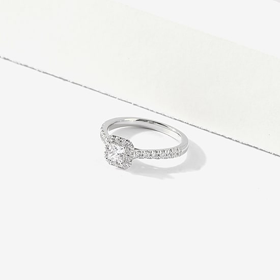 Certified (F / Si1) Womens 3/4 CT. T.W. Lab Grown White Diamond 10K Gold Side Stone Halo Engagement Ring