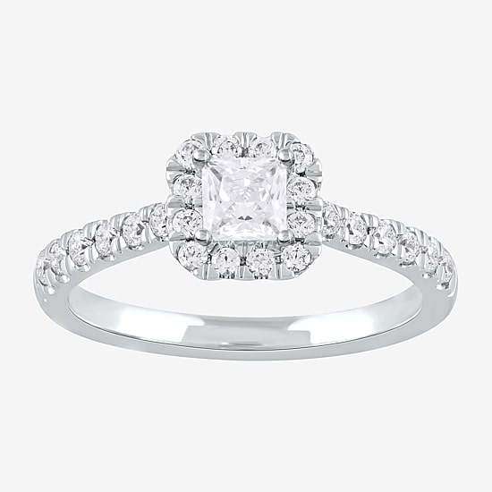 Certified (F / Si1) Womens 3/4 CT. T.W. Lab Grown White Diamond 10K Gold Side Stone Halo Engagement Ring