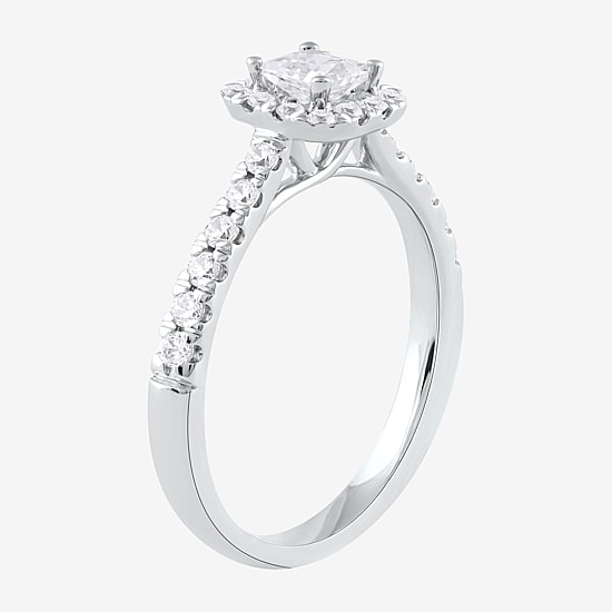 Certified (F / Si1) Womens 3/4 CT. T.W. Lab Grown White Diamond 10K Gold Side Stone Halo Engagement Ring