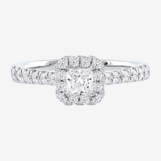 Certified (F / Si1) Womens 3/4 CT. T.W. Lab Grown White Diamond 10K Gold Side Stone Halo Engagement Ring