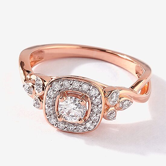 Certified (F / Si1) Womens 3/8 CT. T.W. Lab Grown White Diamond 10K Gold Cushion Side Stone Halo Engagement Ring