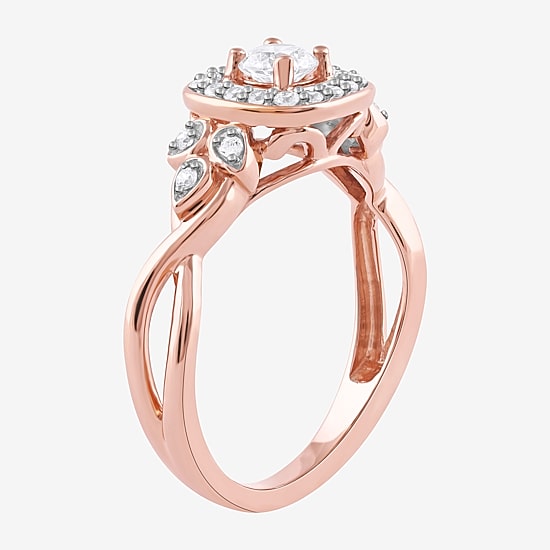 Certified (F / Si1) Womens 3/8 CT. T.W. Lab Grown White Diamond 10K Gold Cushion Side Stone Halo Engagement Ring