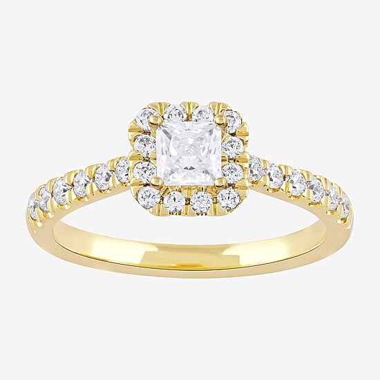 Certified (F / Si1) Womens 3/4 CT. T.W. Lab Grown White Diamond 10K Gold Cushion Side Stone Halo Engagement Ring