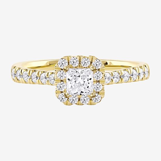 Certified (F / Si1) Womens 3/4 CT. T.W. Lab Grown White Diamond 10K Gold Cushion Side Stone Halo Engagement Ring