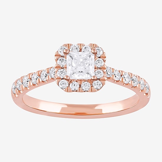 Certified (F / Si1) Womens 3/4 CT. T.W. Lab Grown White Diamond 10K Gold Cushion Side Stone Halo Engagement Ring