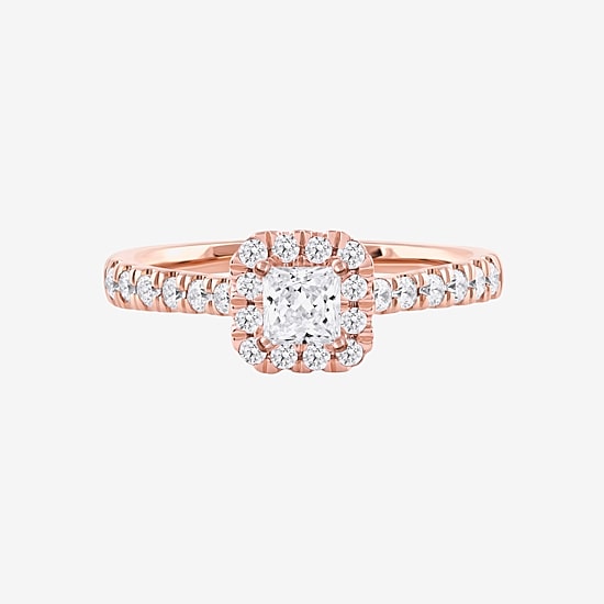 Certified (F / Si1) Womens 3/4 CT. T.W. Lab Grown White Diamond 10K Gold Cushion Side Stone Halo Engagement Ring