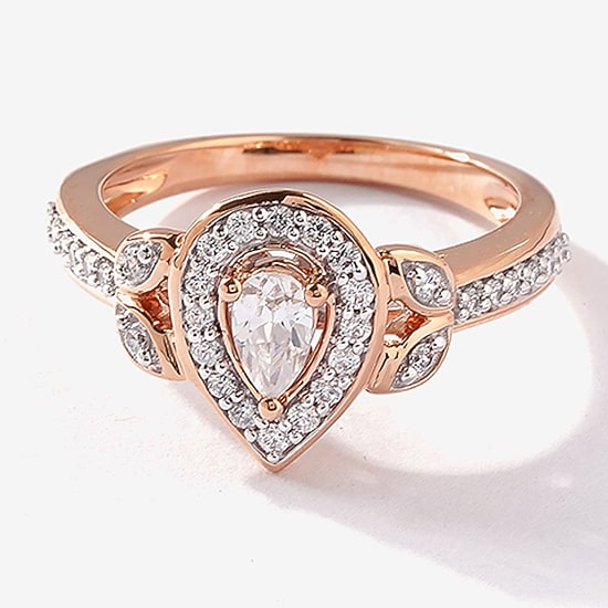 Certified (F / Si1) Womens 1/2 CT. T.W. Lab Grown White Diamond 10K Gold Pear Side Stone Halo Engagement Ring
