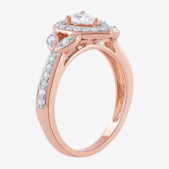 Certified (F / Si1) Womens 1/2 CT. T.W. Lab Grown White Diamond 10K Gold Pear Side Stone Halo Engagement Ring