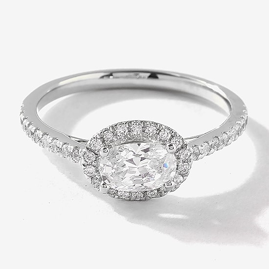 Certified (F / Si1) Womens 3/4 CT. T.W. Lab Grown White Diamond 10K Gold Oval Side Stone Halo Engagement Ring