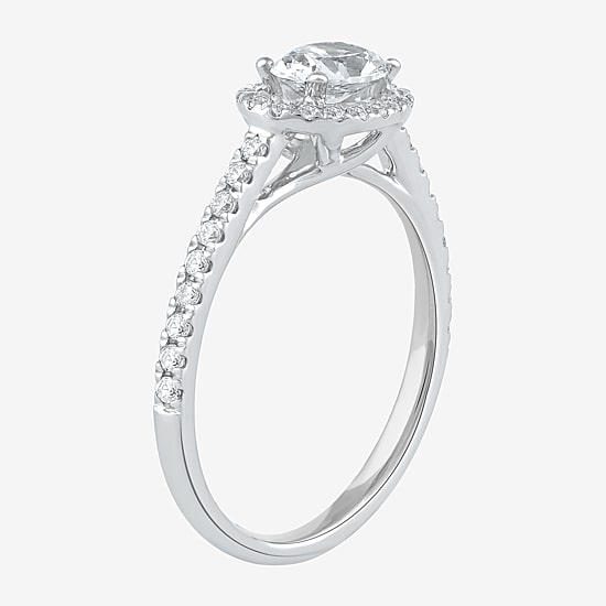 Certified (F / Si1) Womens 3/4 CT. T.W. Lab Grown White Diamond 10K Gold Oval Side Stone Halo Engagement Ring
