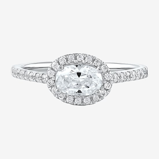 Certified (F / Si1) Womens 3/4 CT. T.W. Lab Grown White Diamond 10K Gold Oval Side Stone Halo Engagement Ring