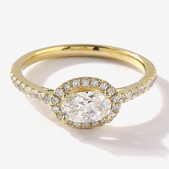 Certified (F / Si1) Womens 3/4 CT. T.W. Lab Grown White Diamond 10K Gold Oval Side Stone Halo Engagement Ring