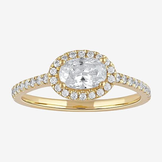 Certified (F / Si1) Womens 3/4 CT. T.W. Lab Grown White Diamond 10K Gold Oval Side Stone Halo Engagement Ring