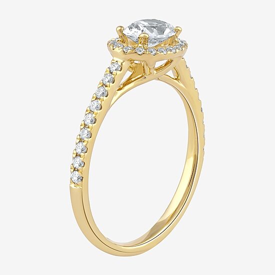 Certified (F / Si1) Womens 3/4 CT. T.W. Lab Grown White Diamond 10K Gold Oval Side Stone Halo Engagement Ring