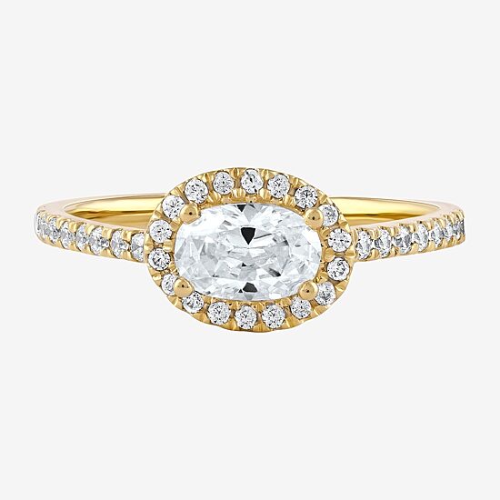Certified (F / Si1) Womens 3/4 CT. T.W. Lab Grown White Diamond 10K Gold Oval Side Stone Halo Engagement Ring