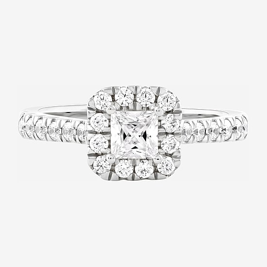 Certified (F / Si1) Womens 1 CT. T.W. Lab Grown White Diamond 10K Gold Cushion Side Stone Halo Engagement Ring