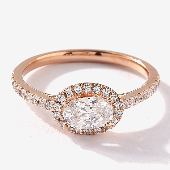 Certified (F / Si1) Womens 3/4 CT. T.W. Lab Grown White Diamond 10K Gold Oval Side Stone Halo Engagement Ring