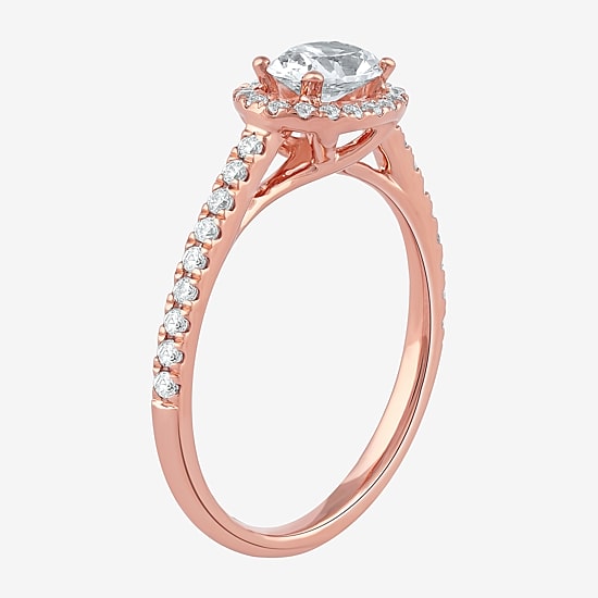Certified (F / Si1) Womens 3/4 CT. T.W. Lab Grown White Diamond 10K Gold Oval Side Stone Halo Engagement Ring