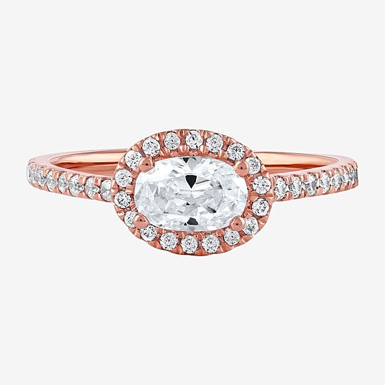 Certified (F / Si1) Womens 3/4 CT. T.W. Lab Grown White Diamond 10K Gold Oval Side Stone Halo Engagement Ring