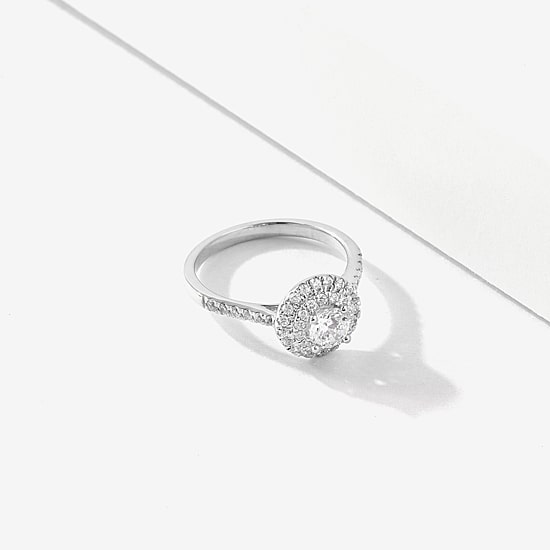 Certified (F / Si1) Womens 3/4 CT. T.W. Lab Grown White Diamond 10K Gold Round Side Stone Halo Engagement Ring
