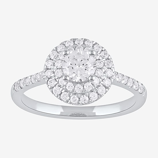 Certified (F / Si1) Womens 3/4 CT. T.W. Lab Grown White Diamond 10K Gold Round Side Stone Halo Engagement Ring