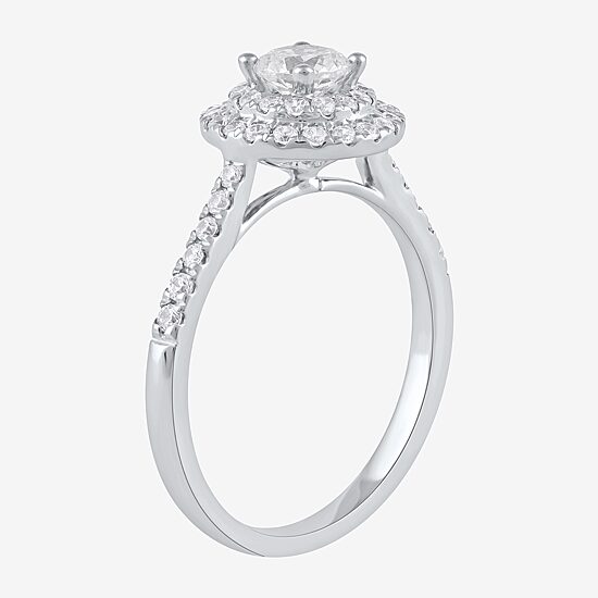 Certified (F / Si1) Womens 3/4 CT. T.W. Lab Grown White Diamond 10K Gold Round Side Stone Halo Engagement Ring